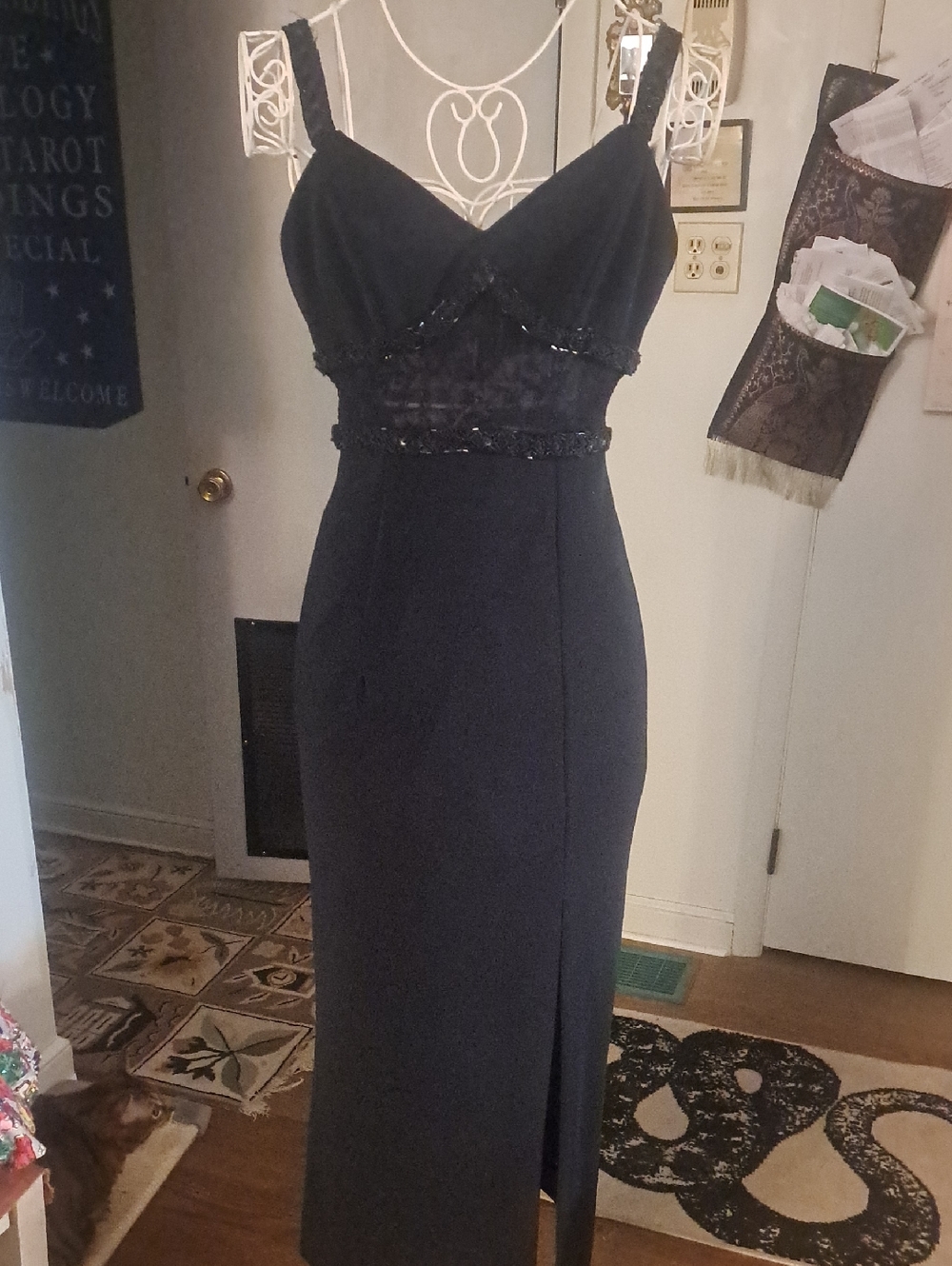 Sexy Vintage Beaded And Lace Spaghetti Strap Gown, Sz S